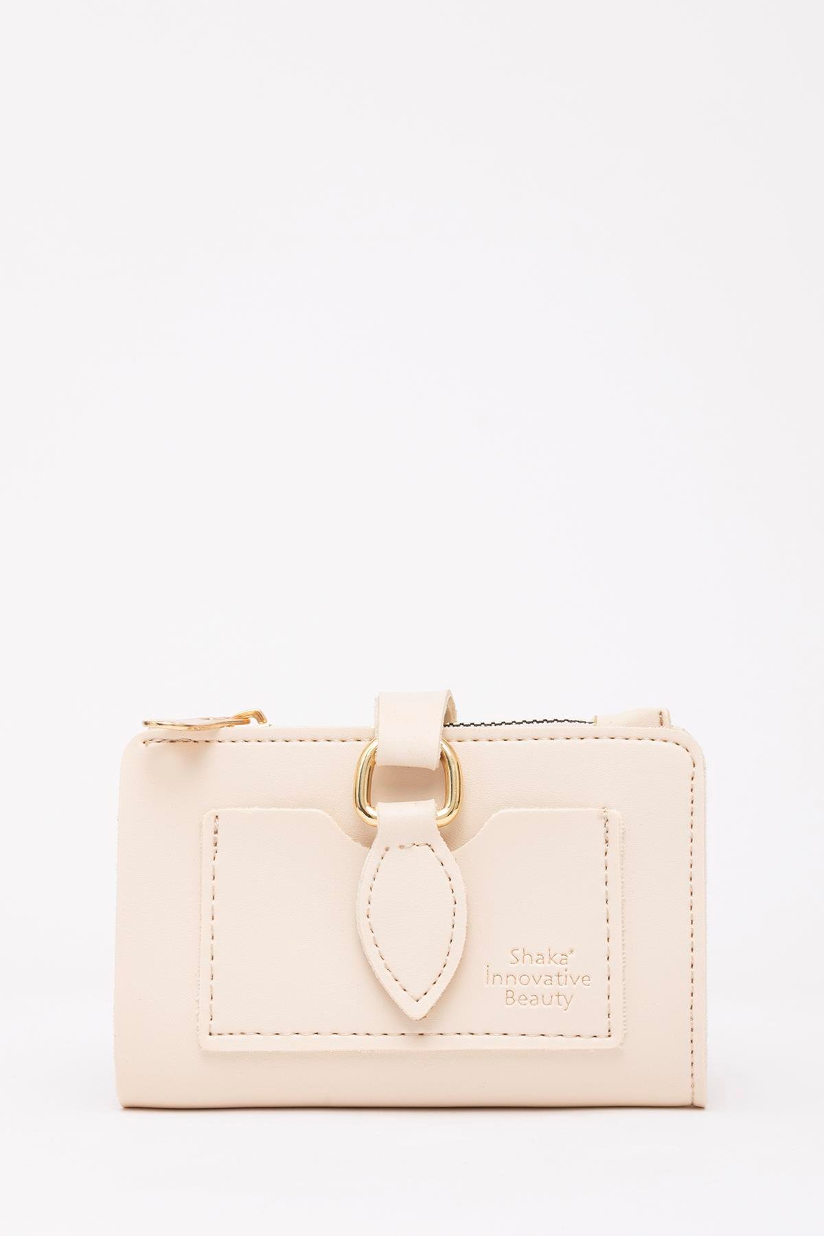 Krem Damla Tokalı Çıtçıtlı Ön Cepli Bozuk Ve Kağıt Para Bölmeli Kartlıklı Şık Cüzdan