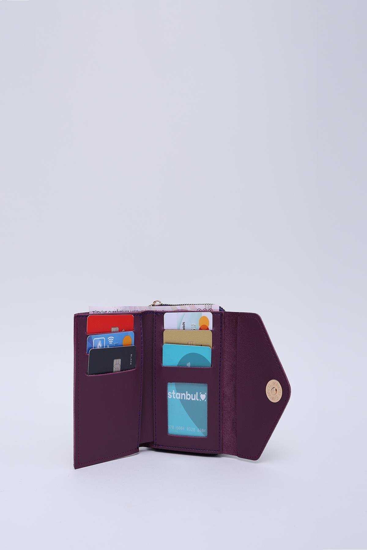Siyah Damla Tokalı Çıtçıtlı Ön Cepli Bozuk Ve Kağıt Para Bölmeli Kartlıklı Şık Cüzdan