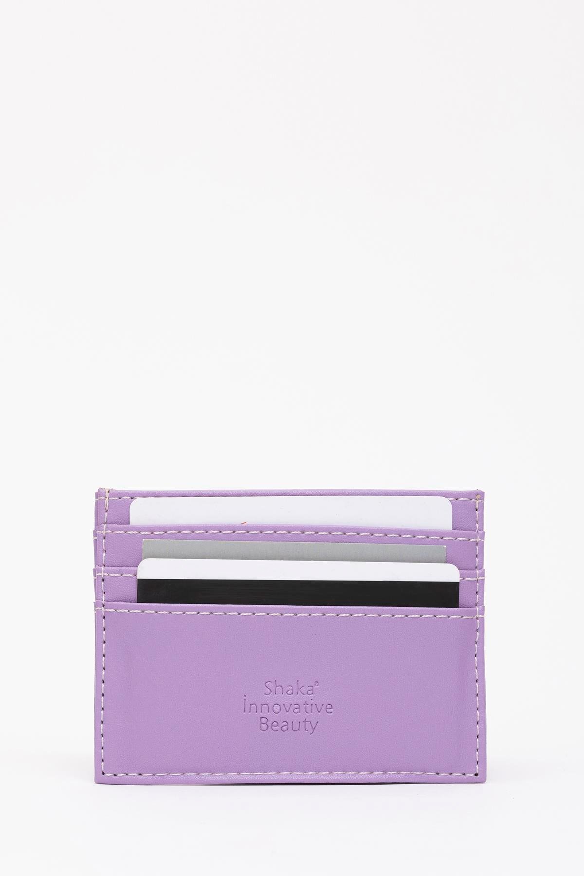 Lila Unisex Suni Deri Süper İnce Model Kağıt Para Bölmeli Kredi Kartı Ve Kartvizitlik Kartlık Cüzdan