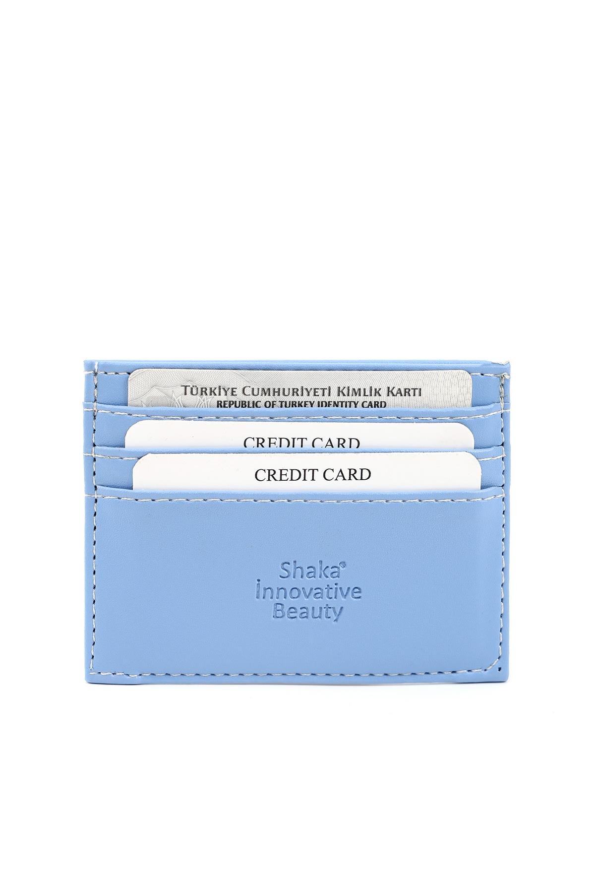 Mavi Unisex Suni Deri Süper İnce Model Kağıt Para Bölmeli Kredi Kartı Ve Kartvizitlik Kartlık Cüzdan