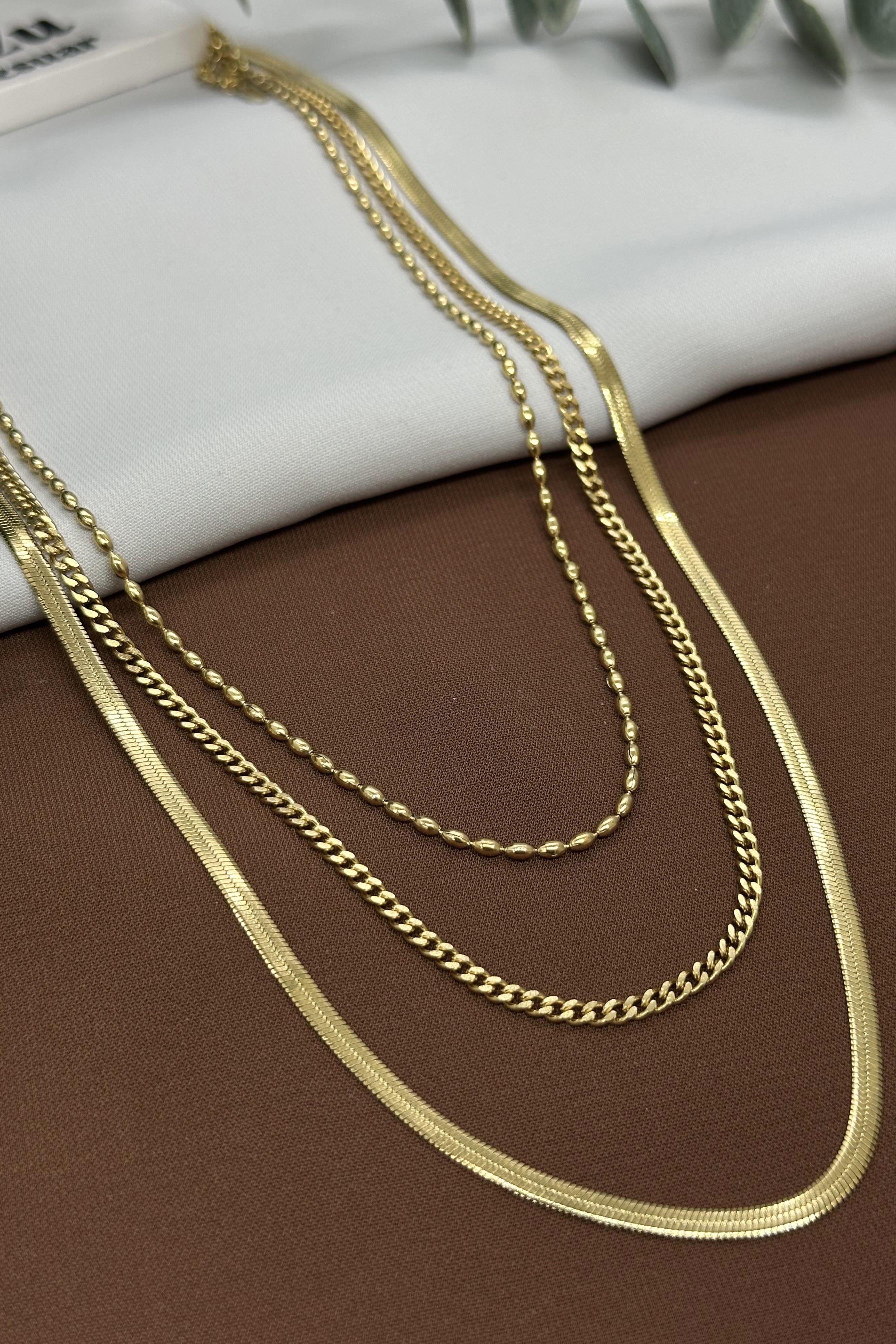 Üçlü Gold Çelik Kolye