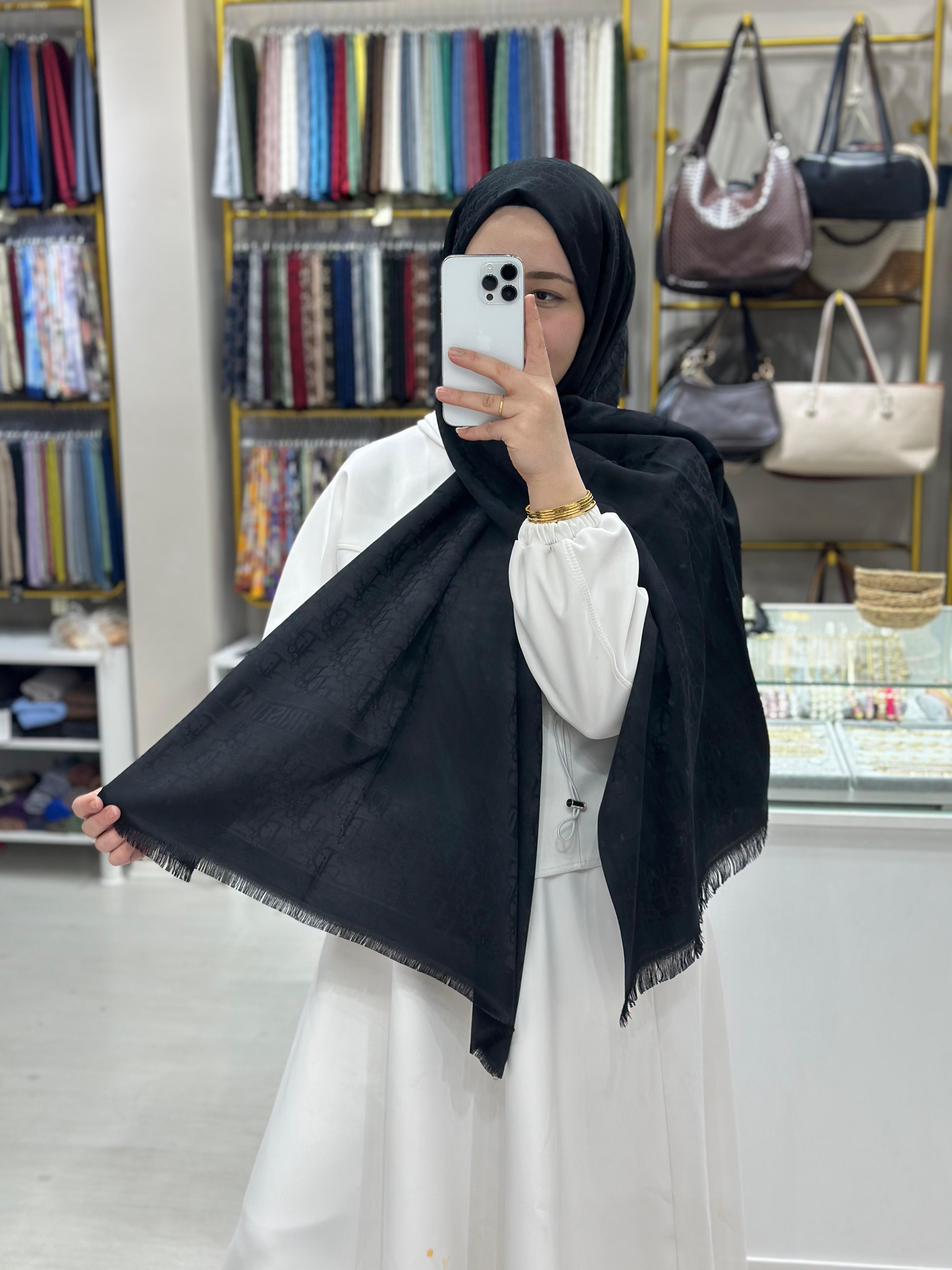 D*or Siyah Çift Taraflı İpek Kaşmir Şal