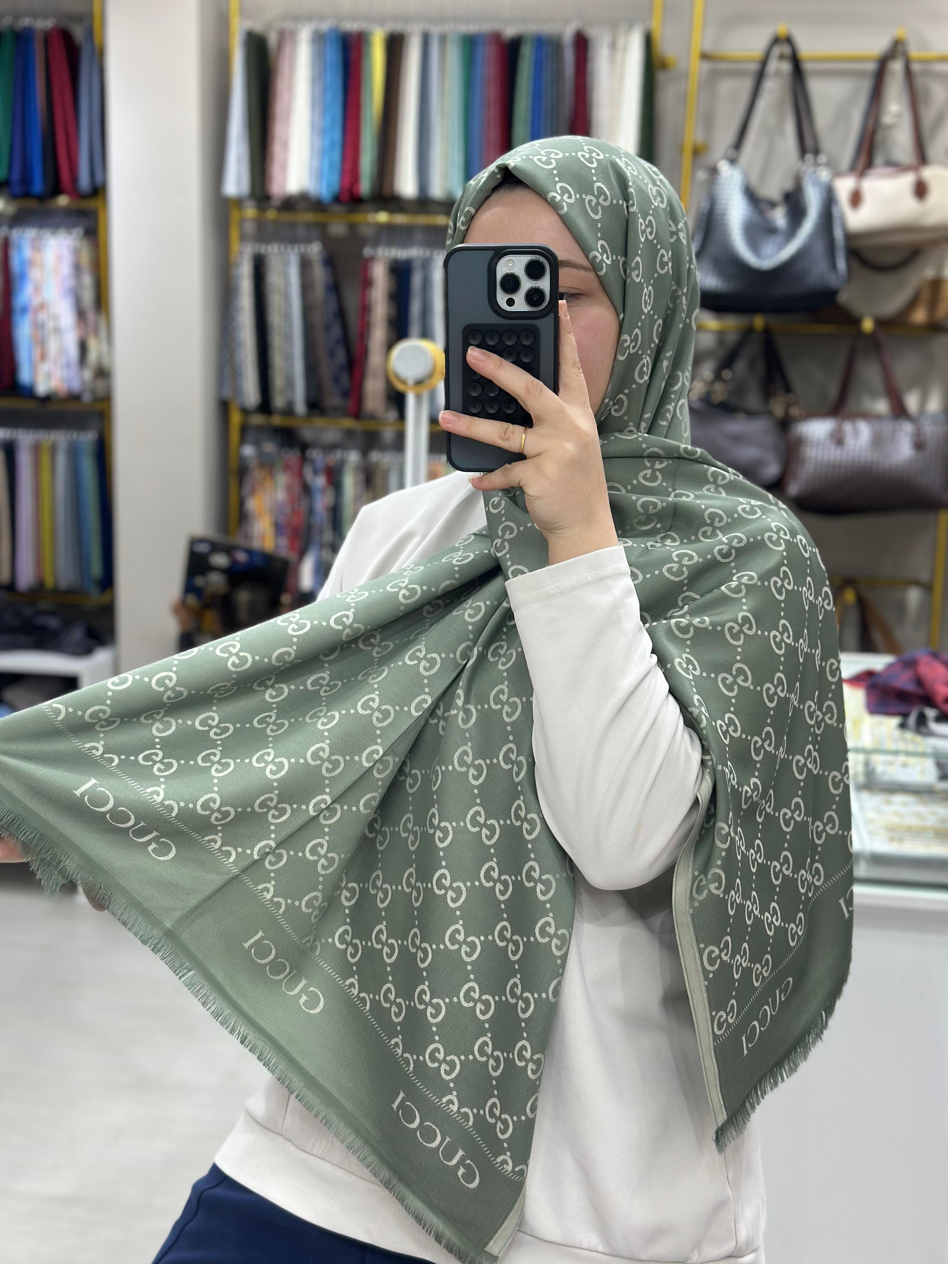 G*cci Mint Yeşili Çift Taraflı İpek Kaşmir Şal