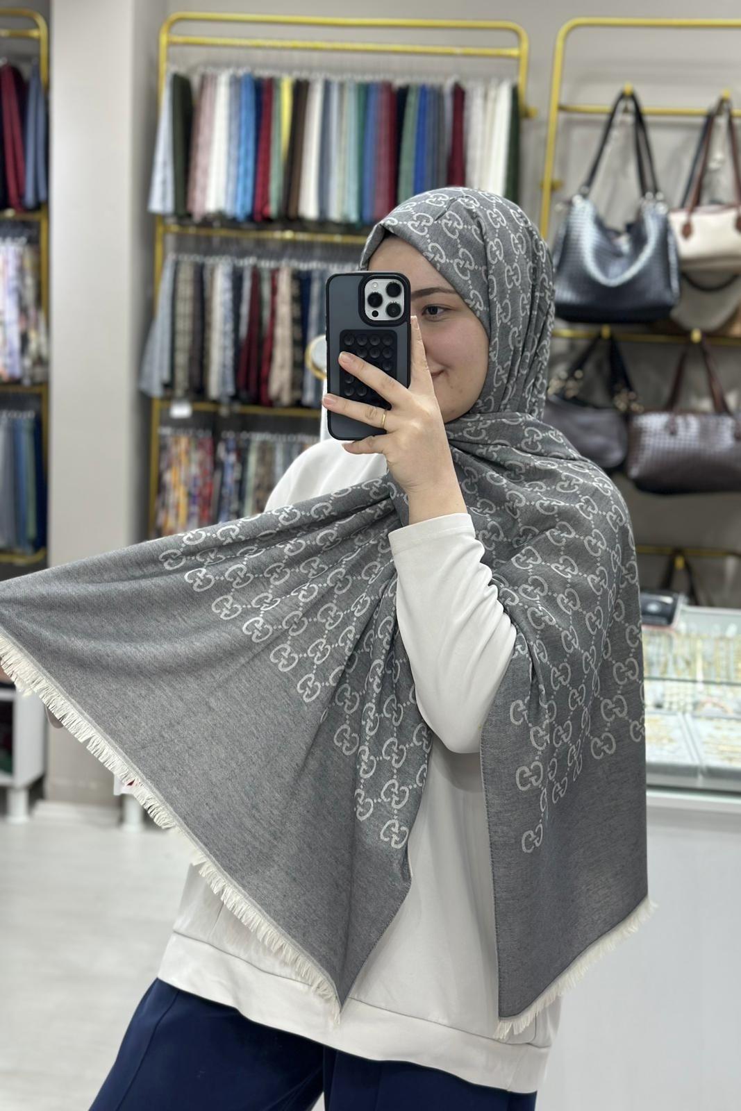 G Desen Gri Yün İpek Şal