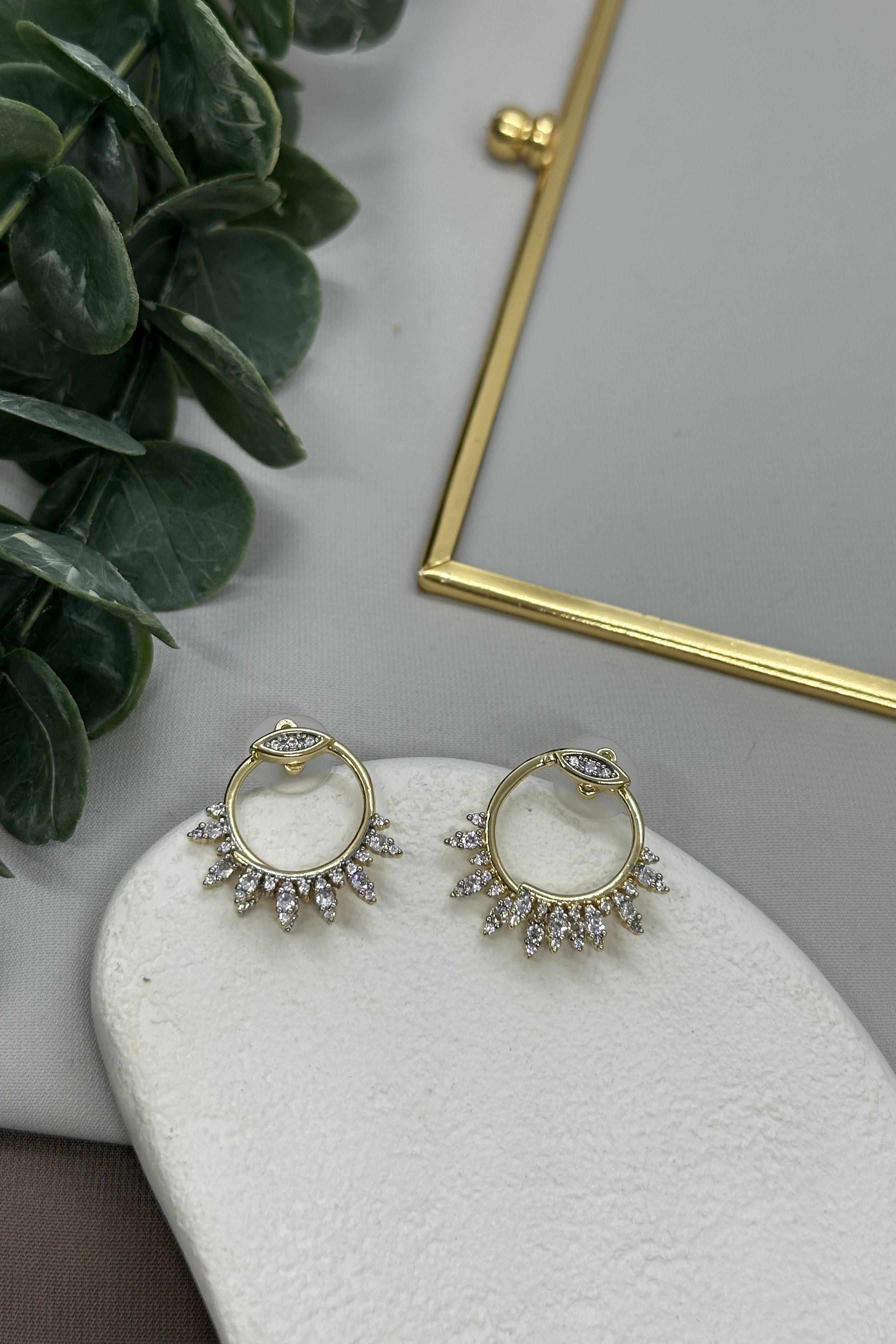 Gold Taşlı Halka Tasarım Model Vıp Küpe