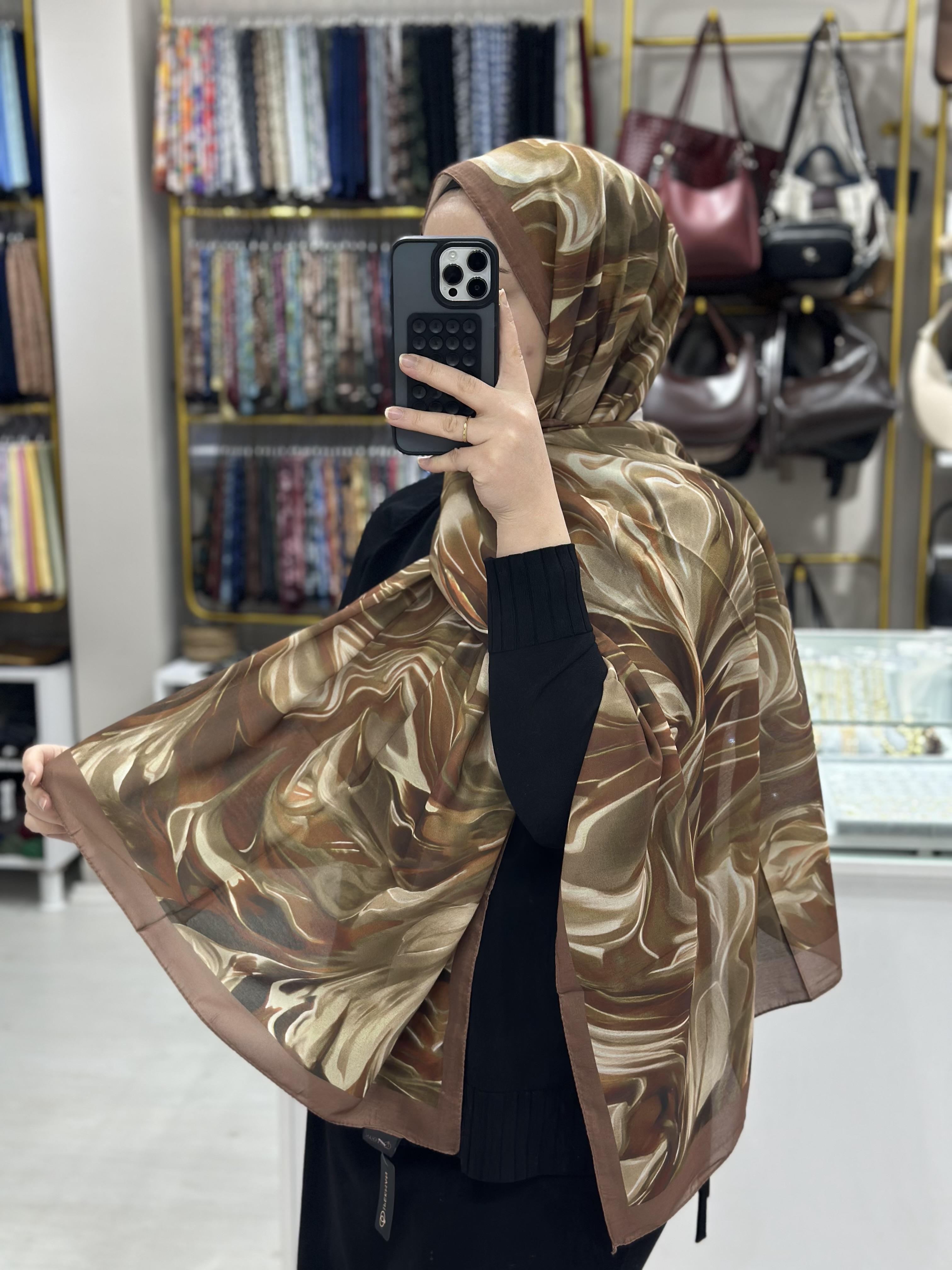 İpekhan Kahverengi Karışık Desenli Şal