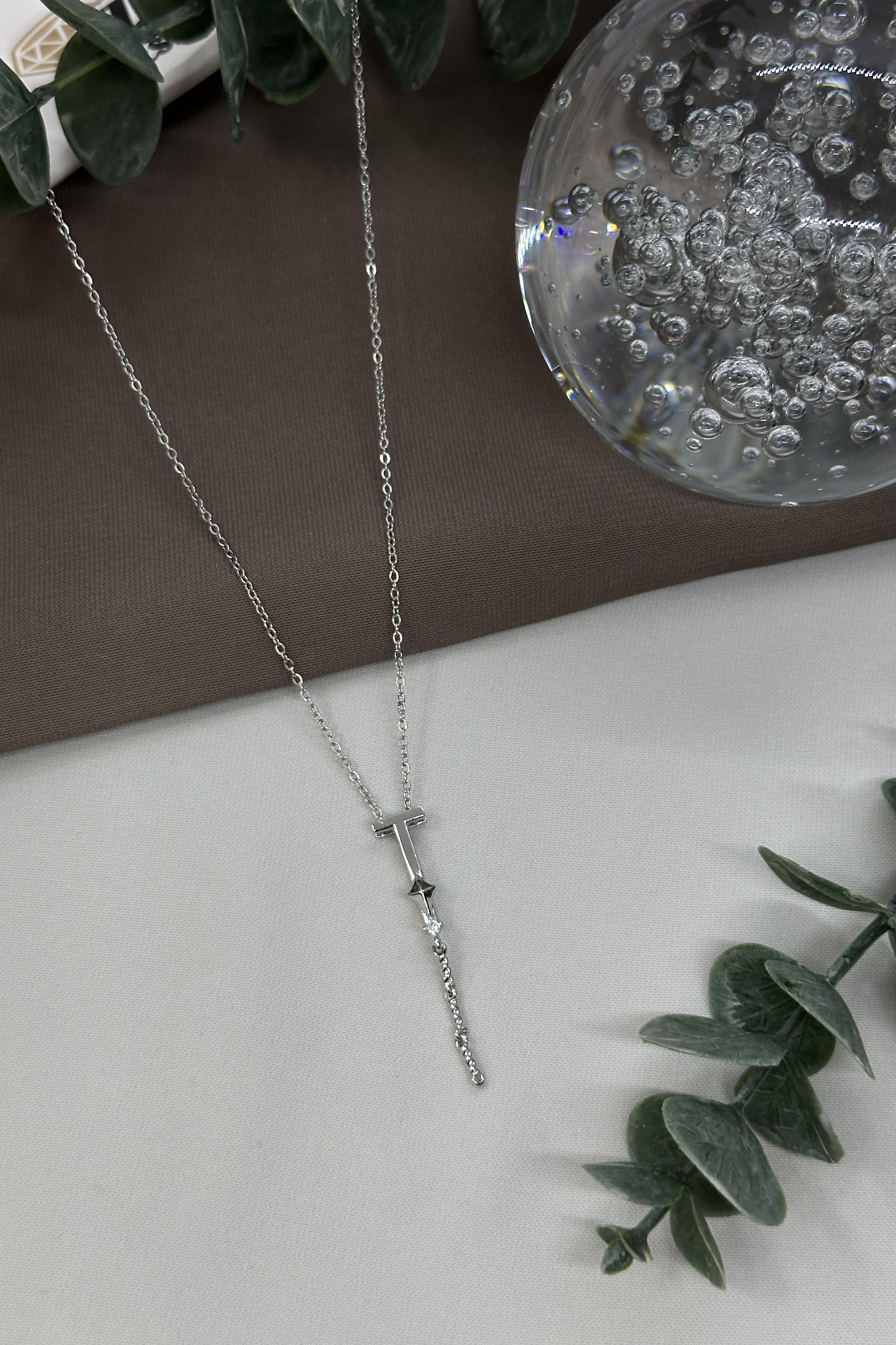 T Harfi Sılver Çelik Kolye