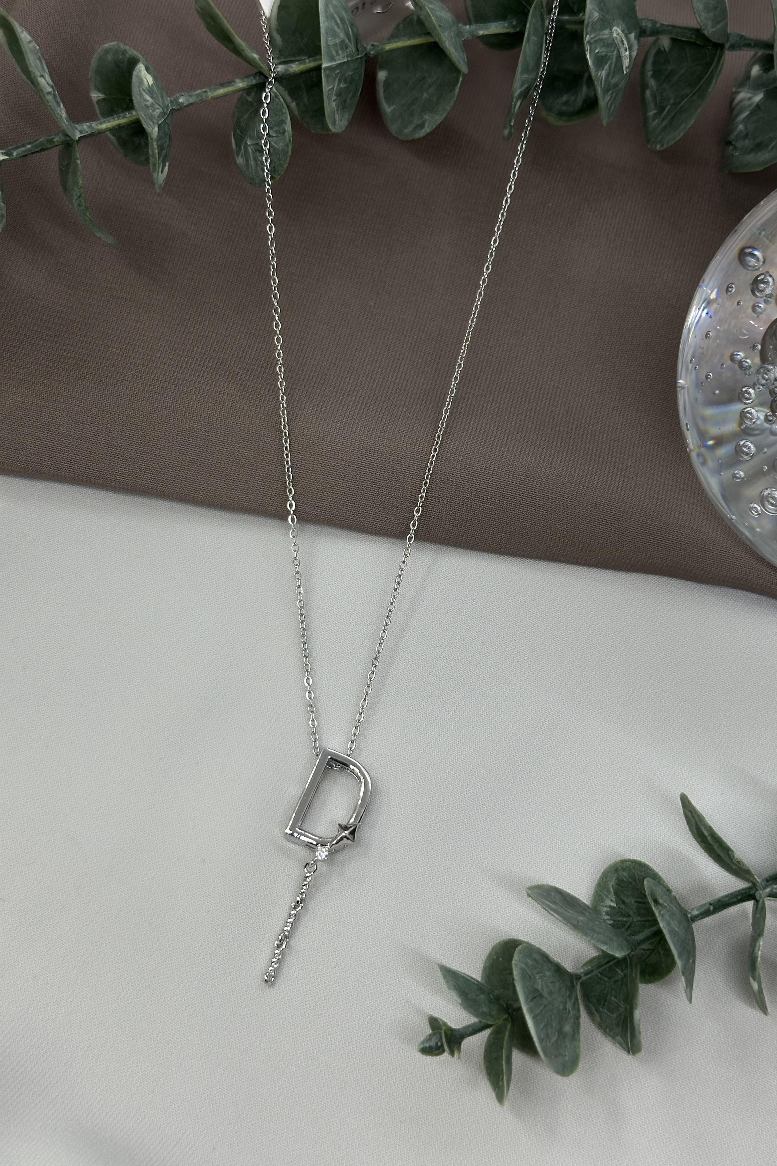 D Harfi Sılver Çelik Kolye