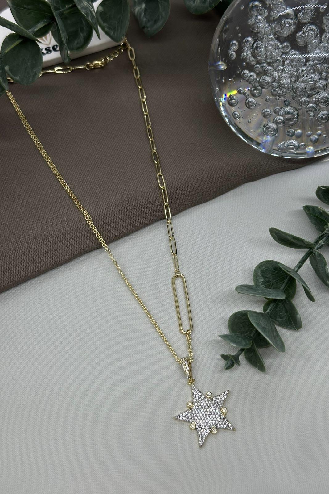 Yıldızlı Gold Vıp Kolye
