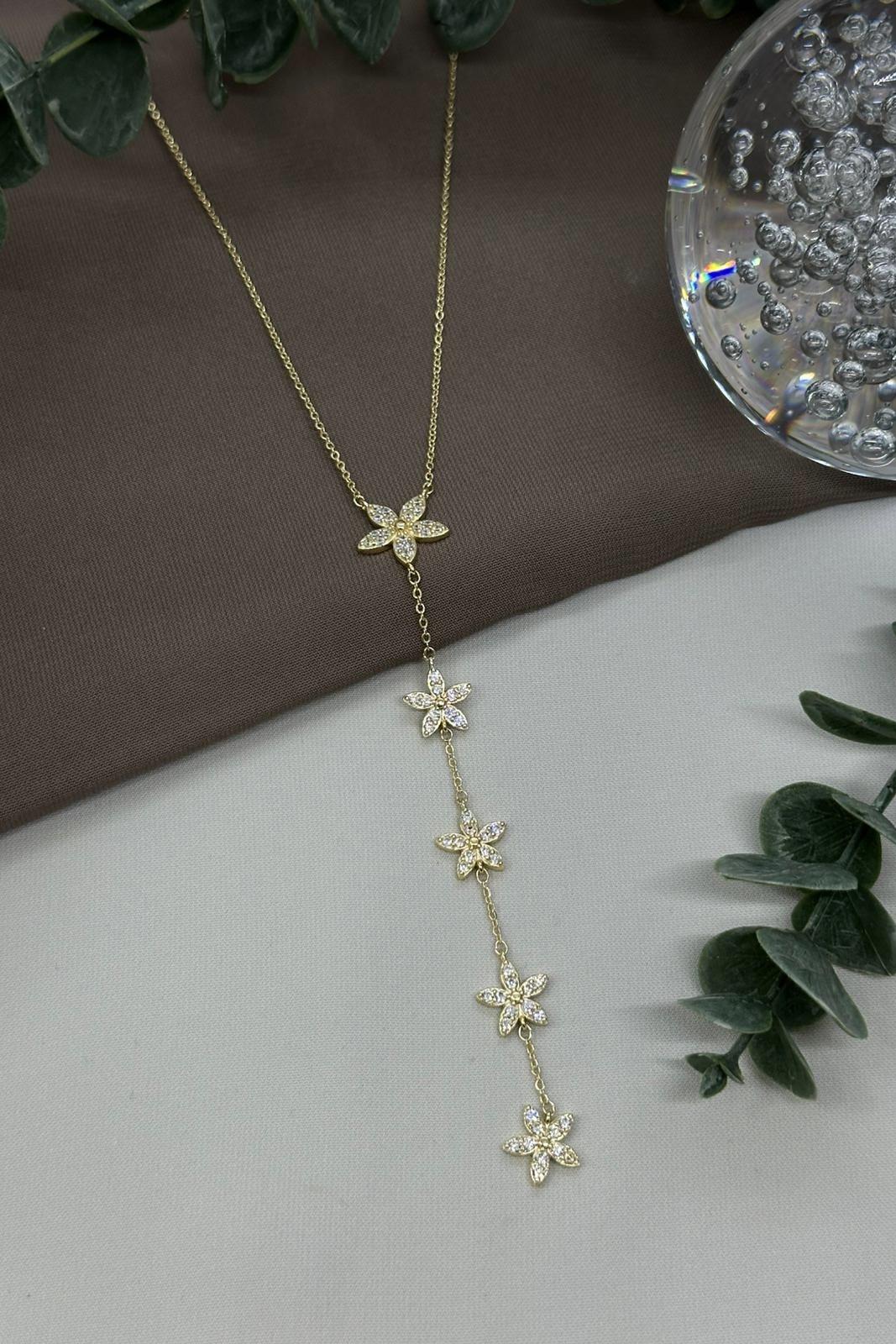 Çiçekli Gold Vıp Kolye