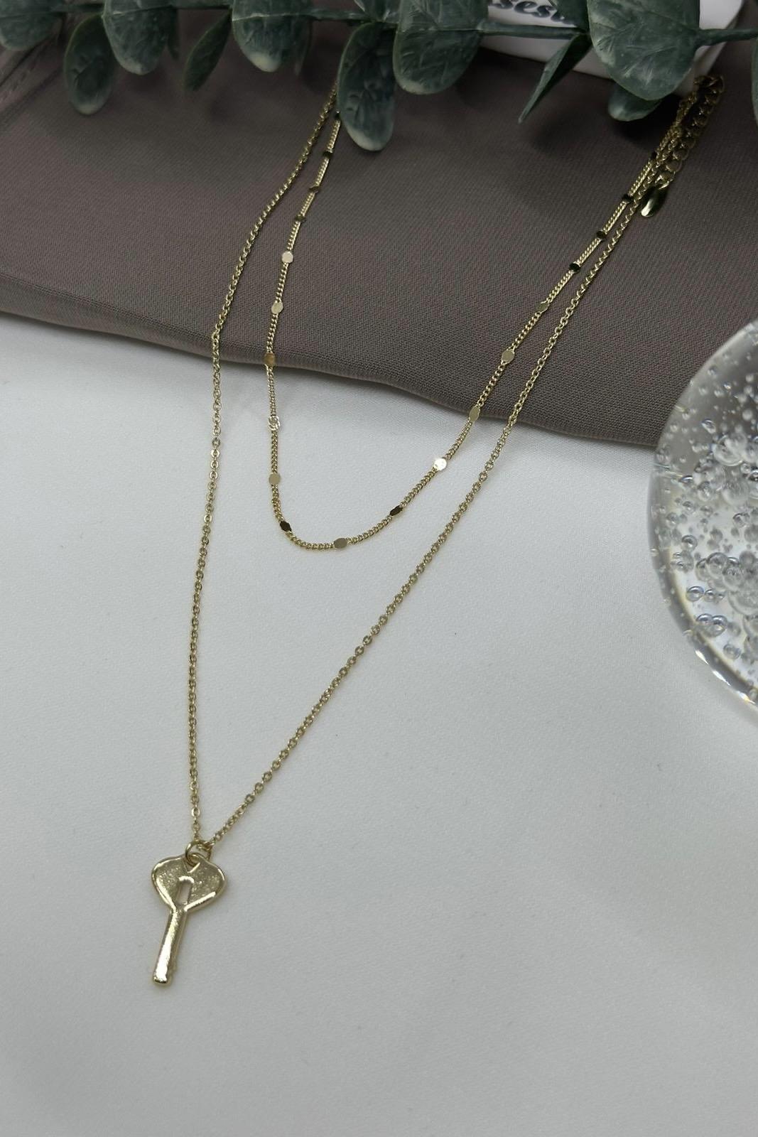 Kilit Model İkili Gold Vıp Kolye