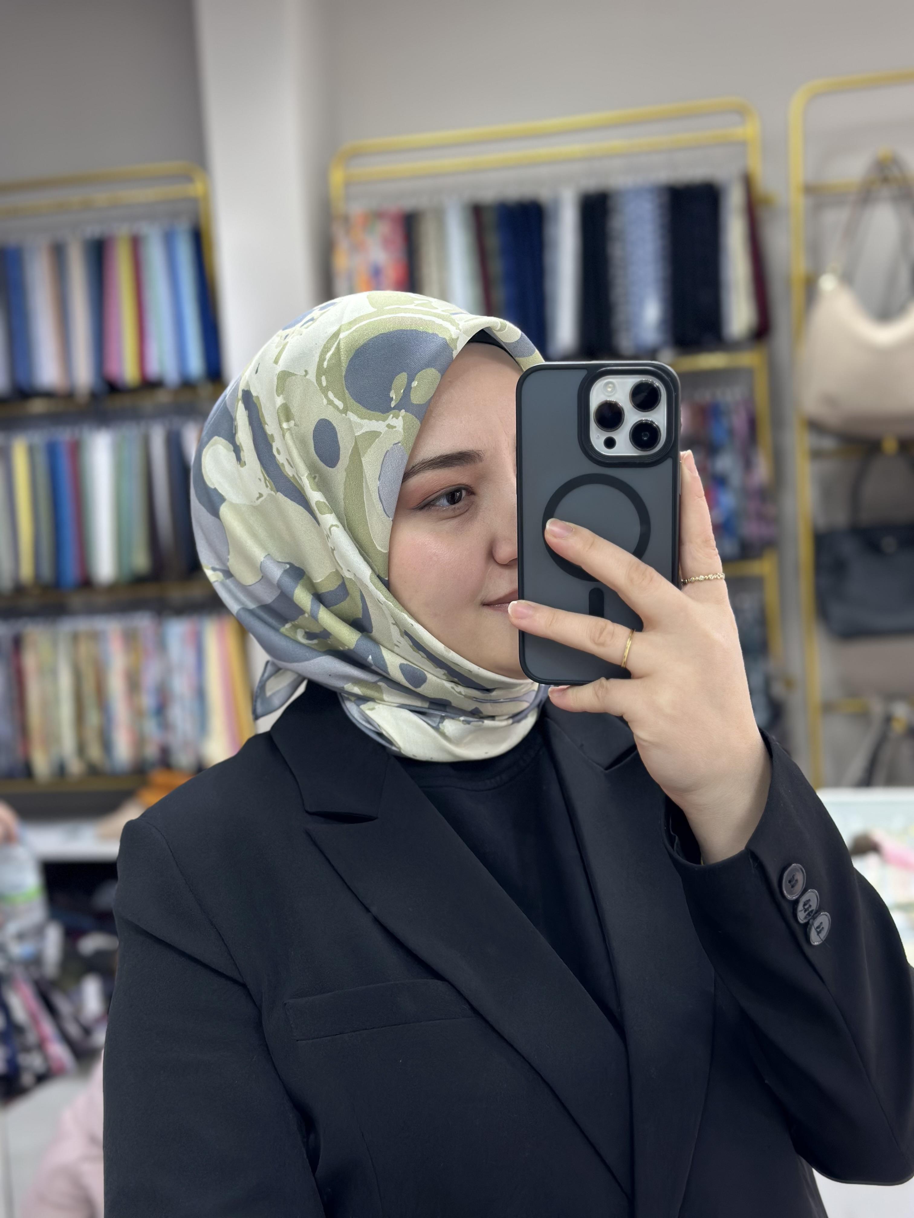 Yeşil-Gri Boya Desen Soft Şal