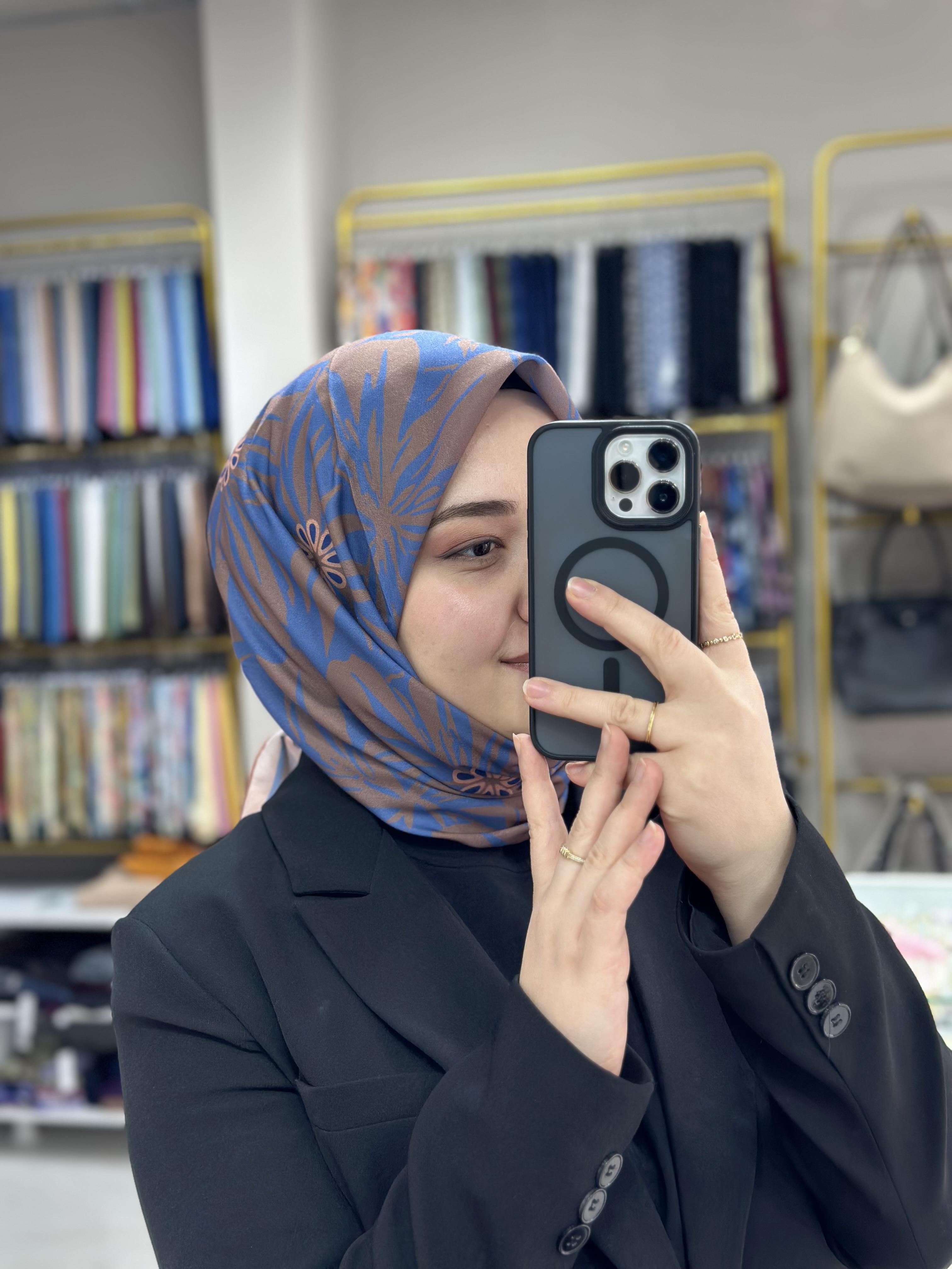 Mavi-Kahve Soft Eşarp