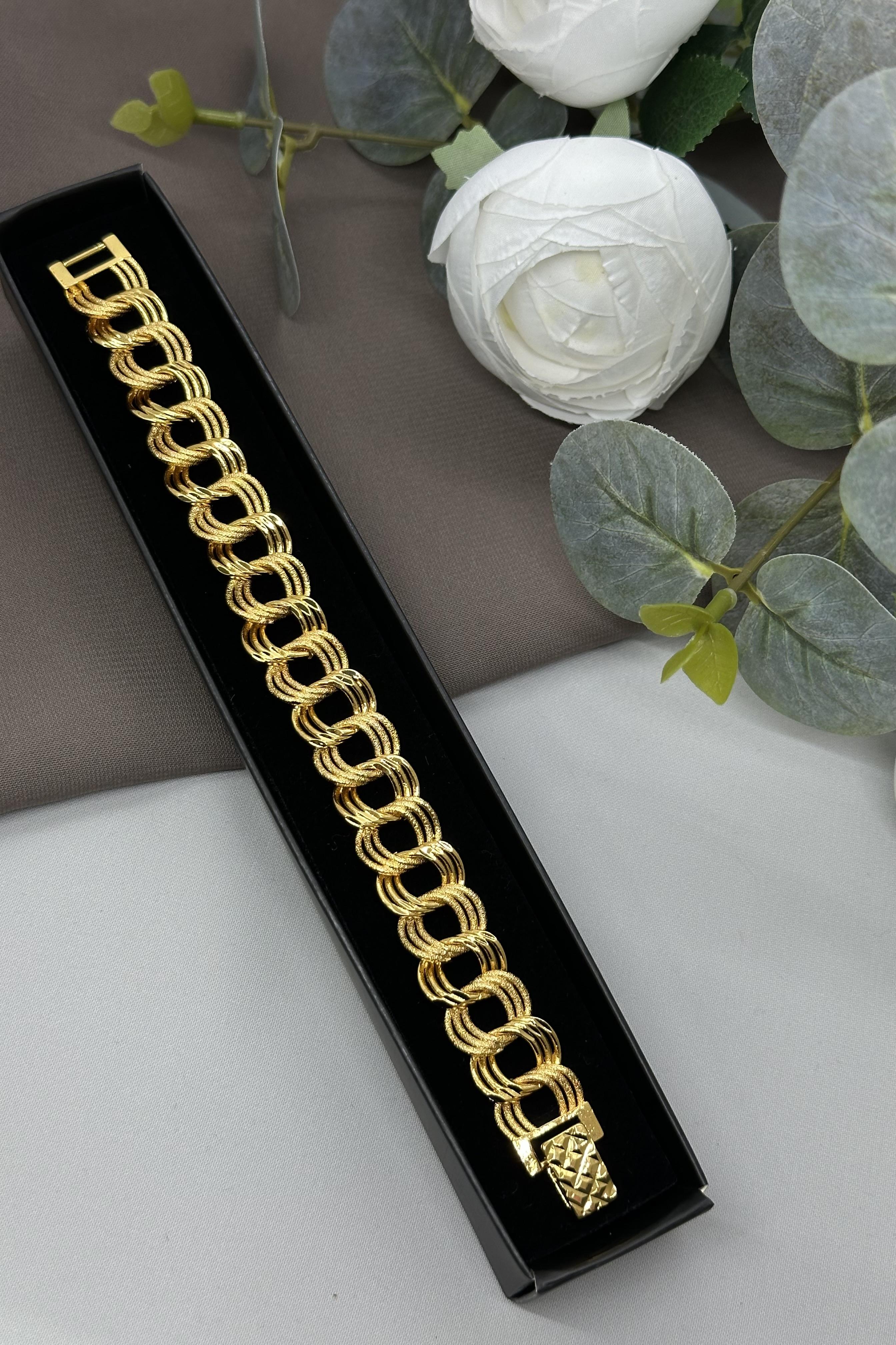 22 Ayar Altın Kaplama Üçlü Halka Model Bileklik