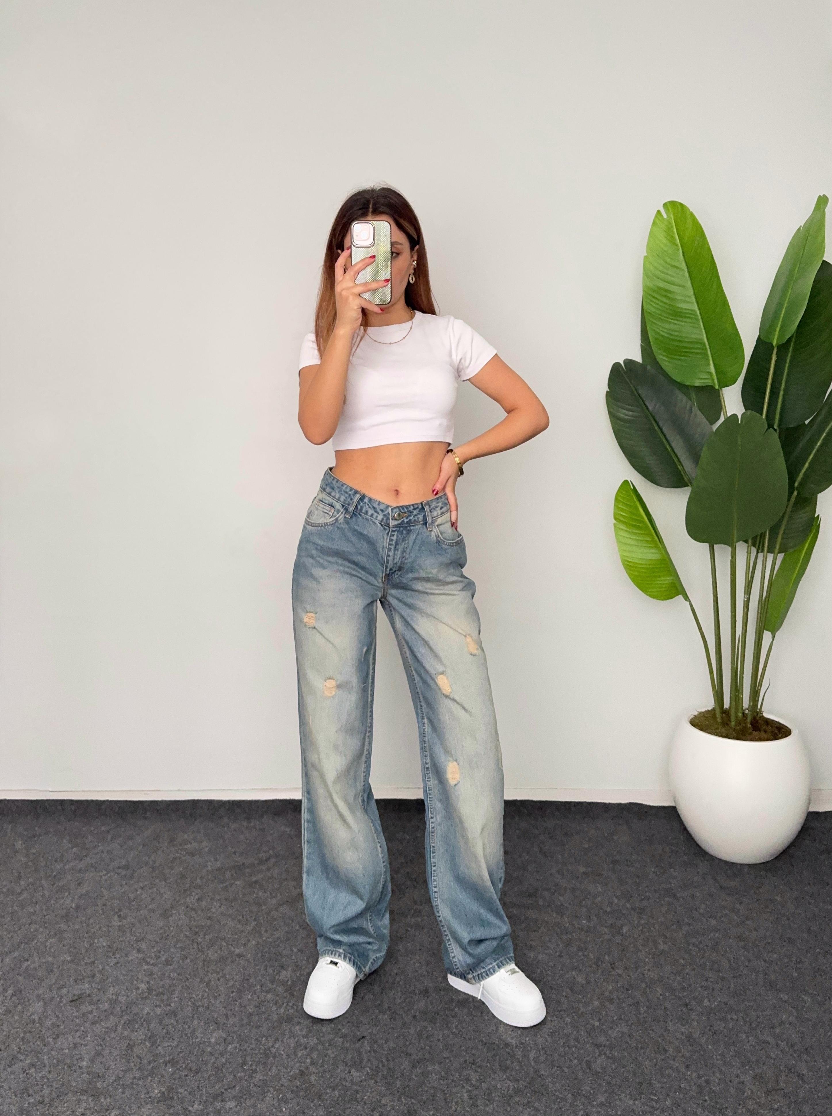 Eskitme Yırtık Detaylı Baggy