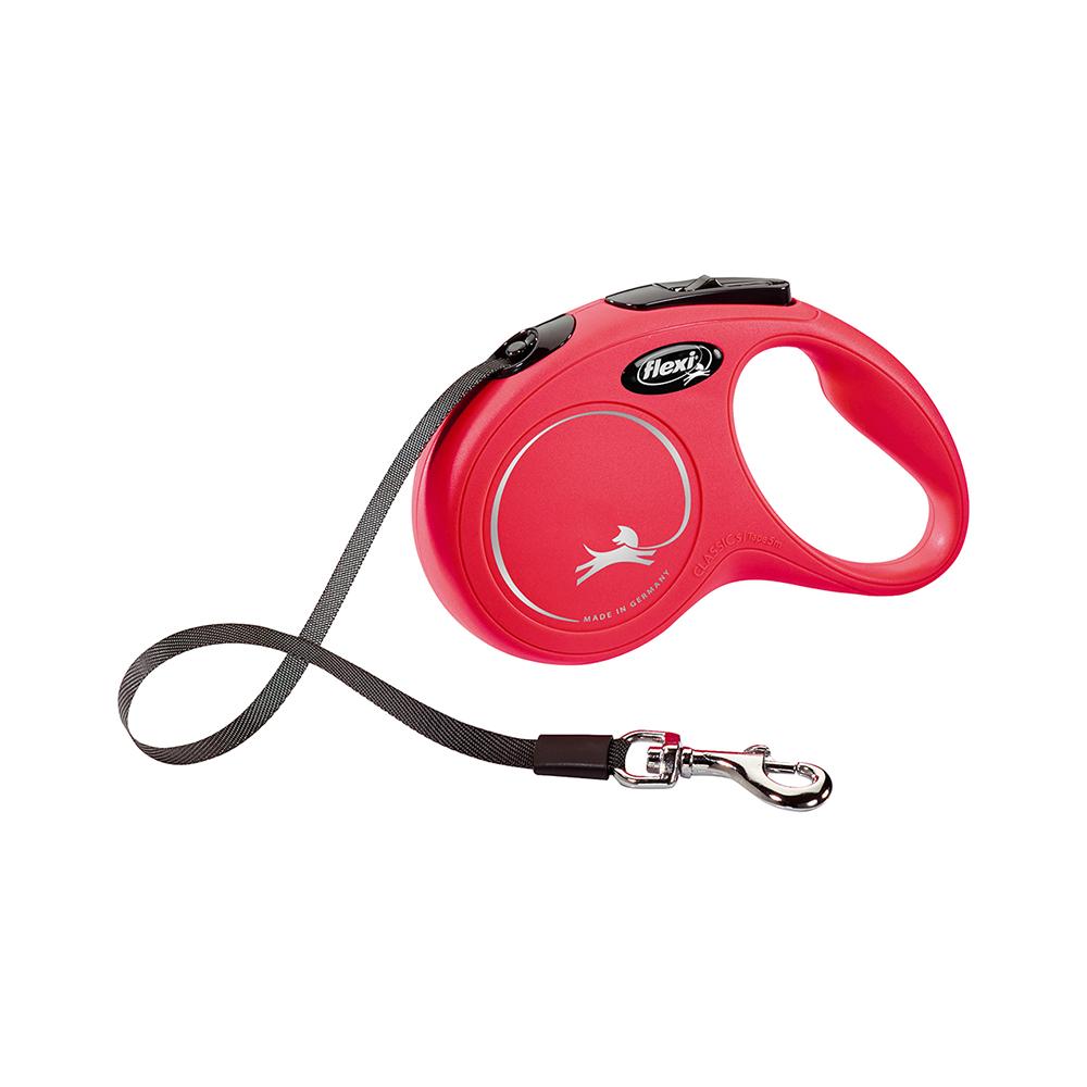 Flexi New Classic Small Kırmızı Şerit Otomatik Gezdirme Tasması (5 m)