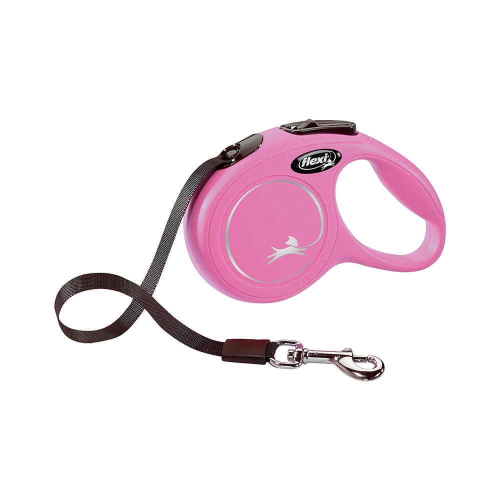 Flexi New Classic Şerit Köpek Otomatik Tasması Pembe S (5 m)