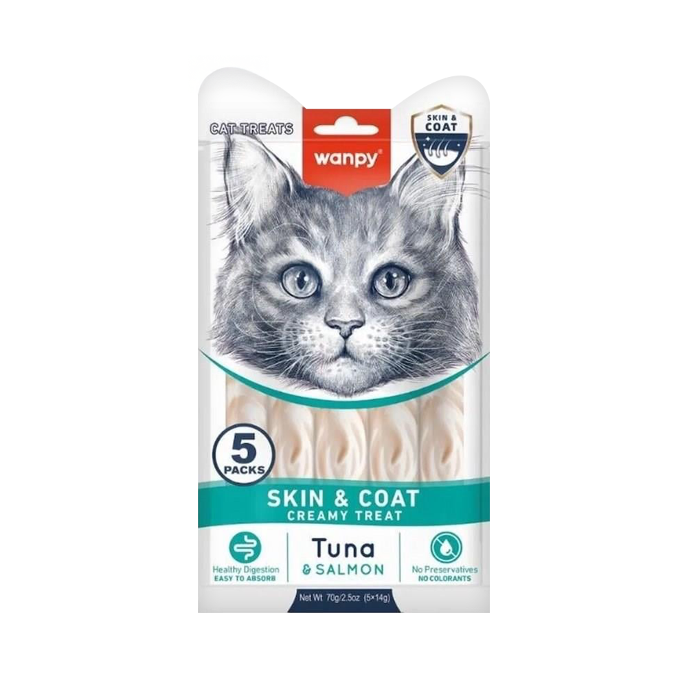Wanpy Skin&Coat Ton Balığı ve Somonlu Krema Kedi Ödülü (5 x 14 g)