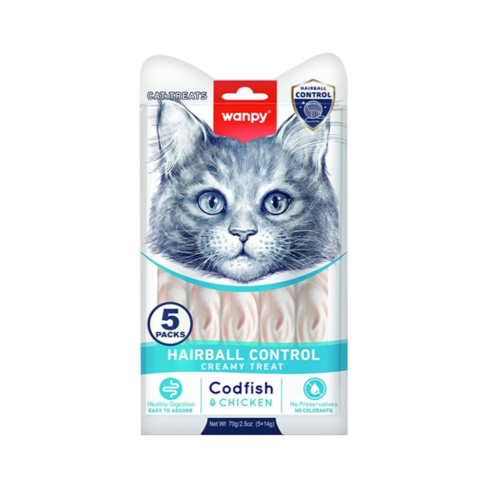 Wanpy Hairball Control Morina Balığı ve Tavuk Etli Kedi Ödülü (5 x 14 g)