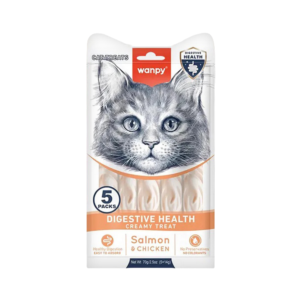 Wanpy Digestive Health Somon Balığı veTavuk Etli Krema Kedi Ödülü (5 x 14 g)