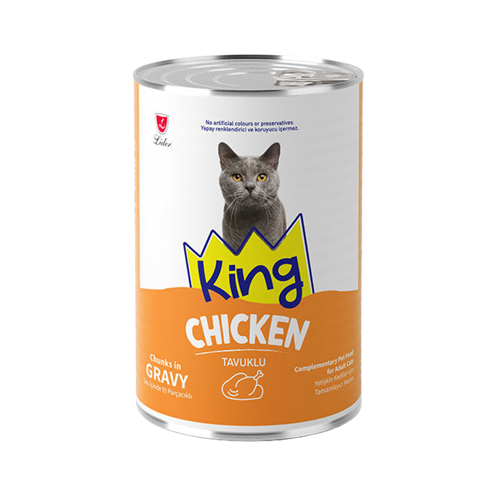 King Sos İçerisinde Et Parçacıklı Tavuk Etli Yetişkin Kedi Konservesi (400 g)