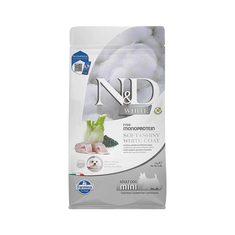 N&D Beyaz Köpekler İçin Levrekli ve Rezeneli Mini Irk Yetişkin Köpek Maması (2 kg)