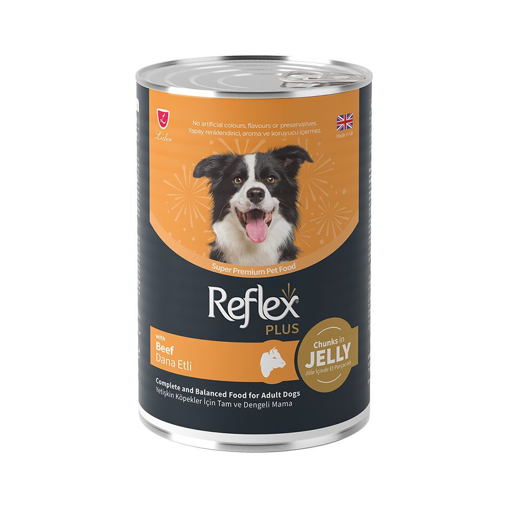 Reflex Plus Jöle İçinde Et Parçacıklı ve Dana Etli Yetişkin Köpek Maması (400 g)