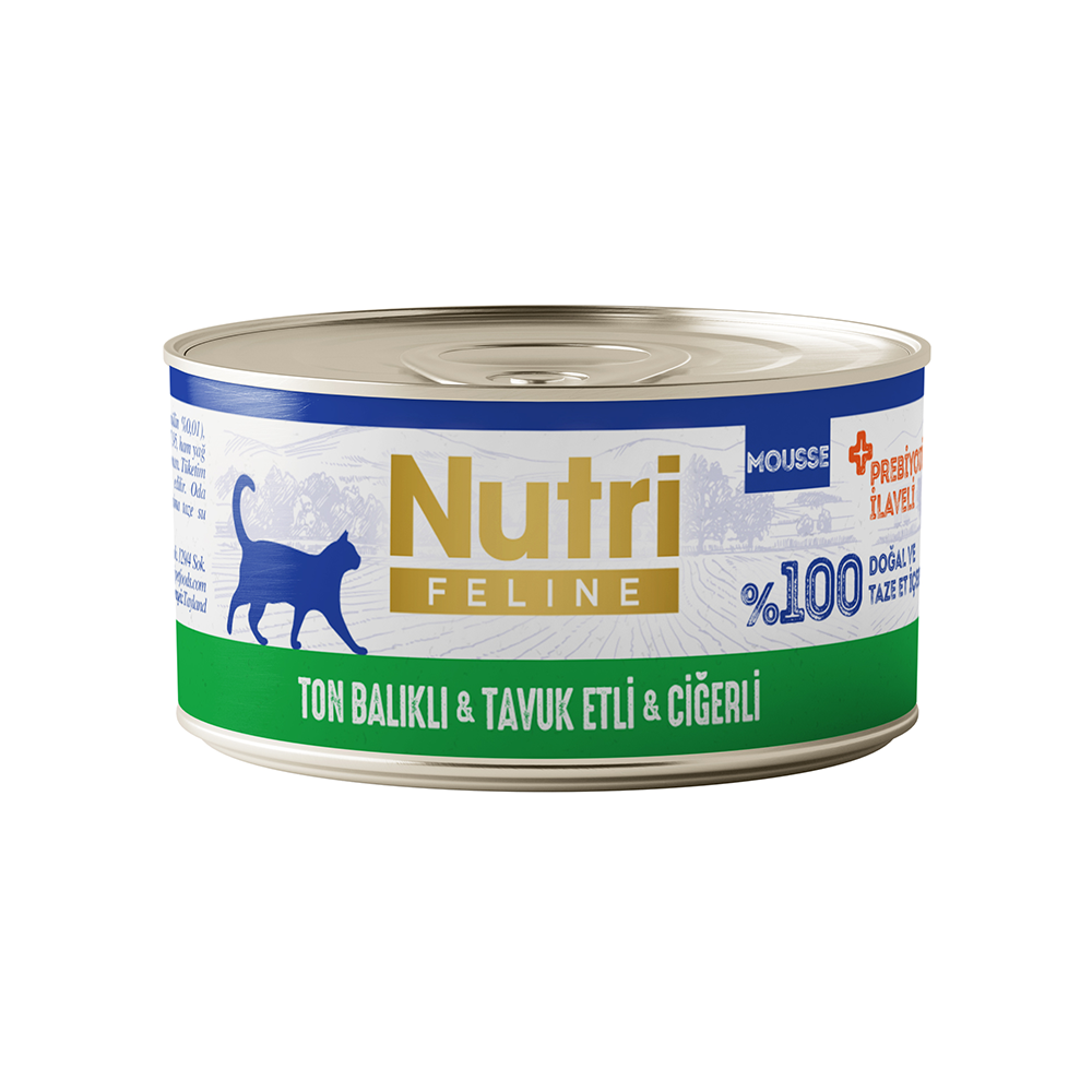 Nutri Feline Ton Balıklı, Tavuk Etli ve Ciğerli Tahılsız Konserve Yetişkin Kedi Maması (70 g)