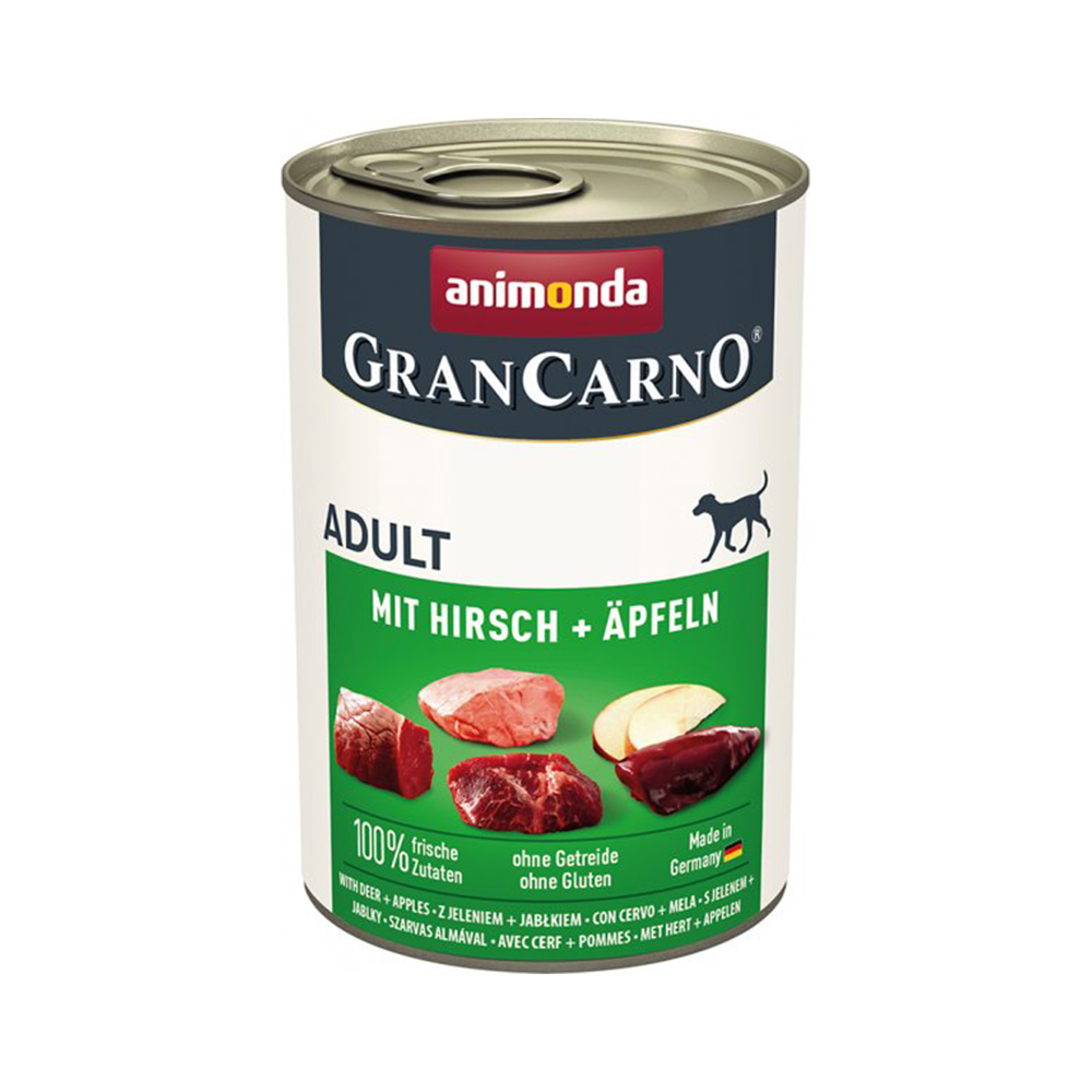 Animonda Gran Carno Domuz Eti, Geyik Etli & Elmalı Yetişkin Köpek Konserve Maması (400 g)