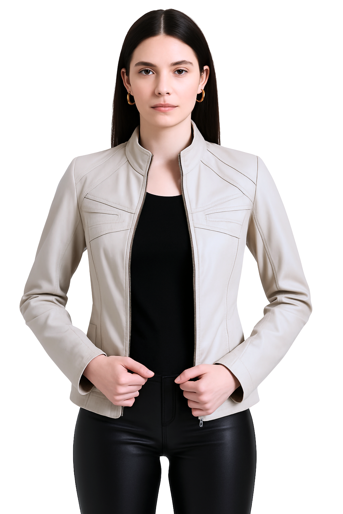 Azalea Hakiki Deri Kadın Ekru Ceket