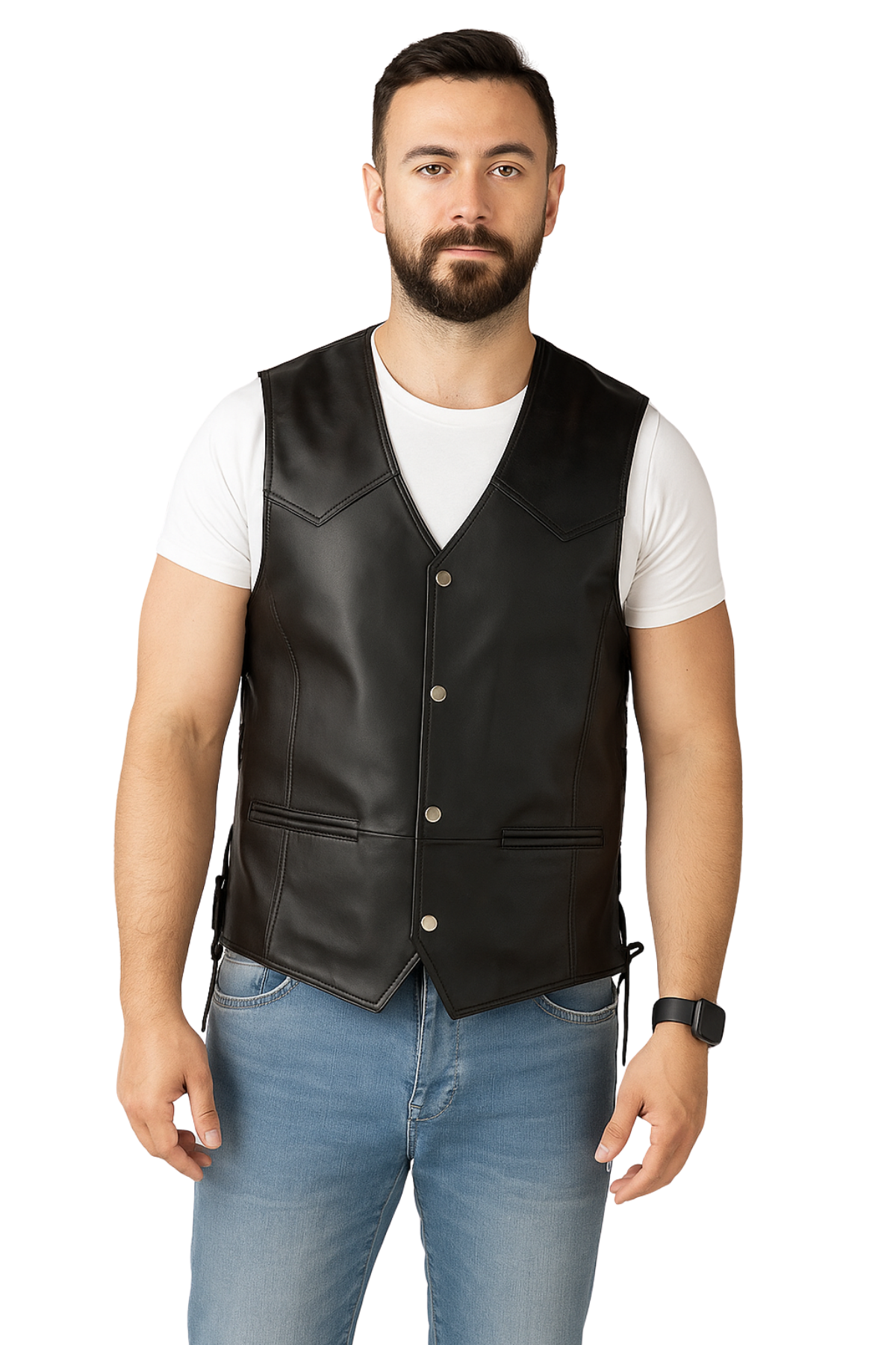 Oregon Hakiki Deri Erkek Siyah Motorcu Tarzı Yelek