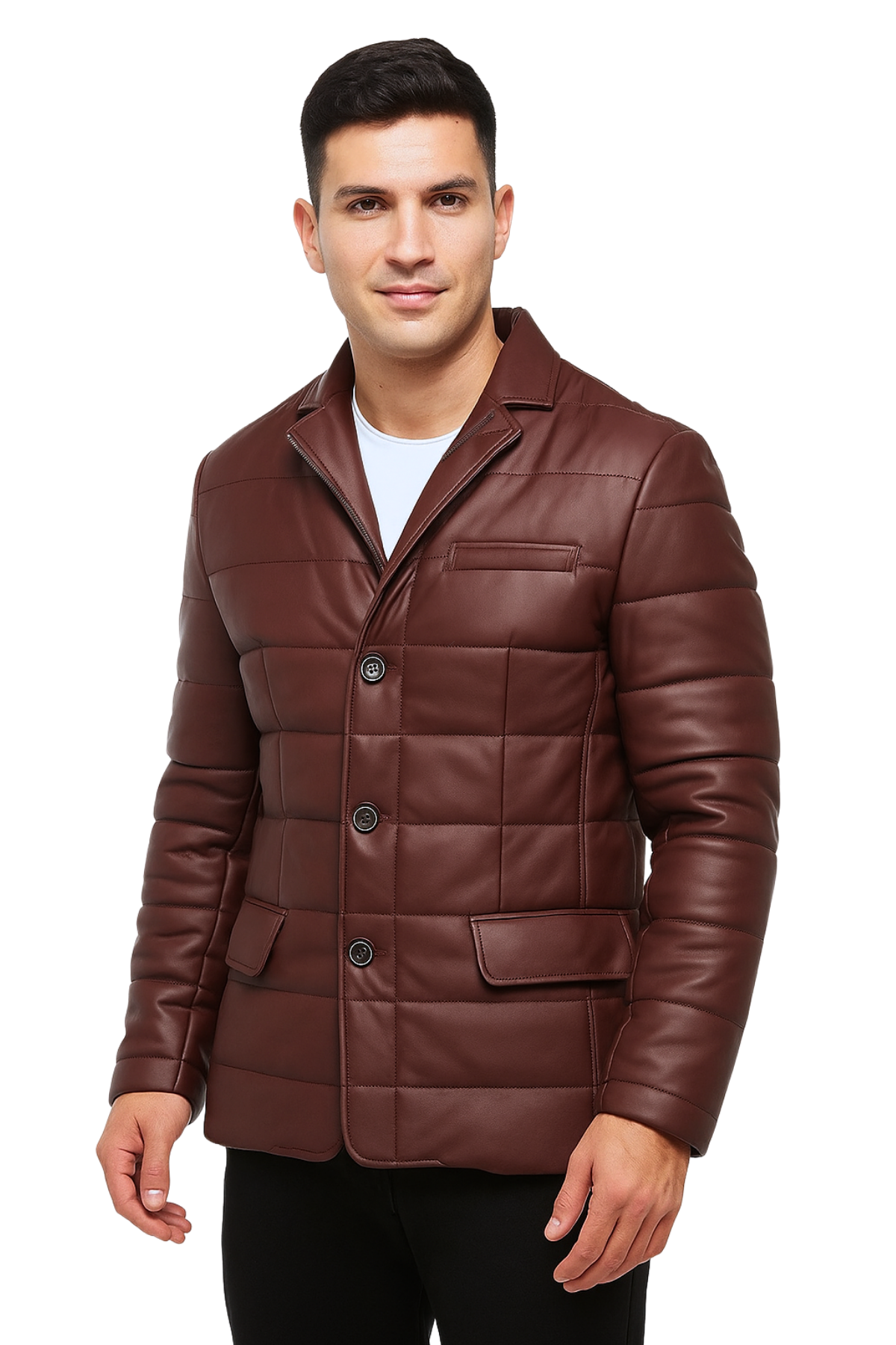 Silva Hakiki Deri Tafta Erkek Bordo Şişme Blazer Ceket