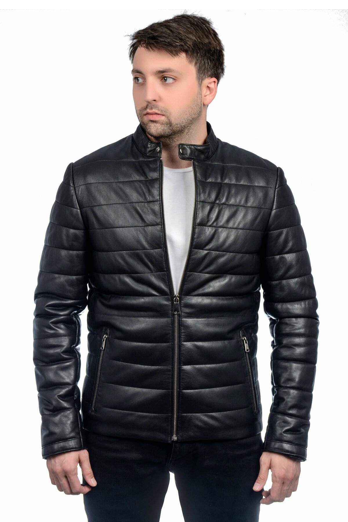 Kroos Hakiki Deri Erkek Siyah Şişme Mont