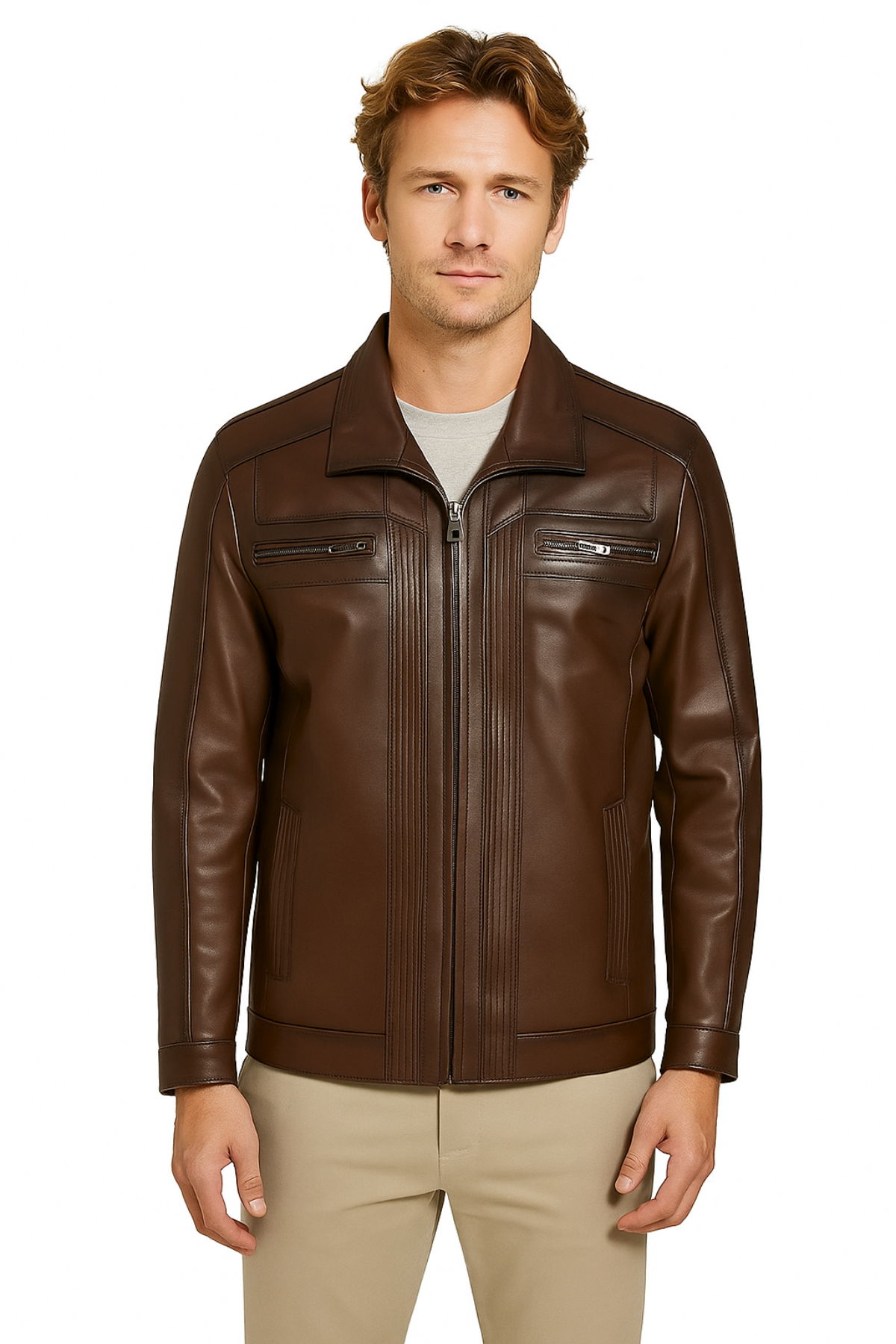 Jack Hakiki Deri Erkek Kahverengi Ceket