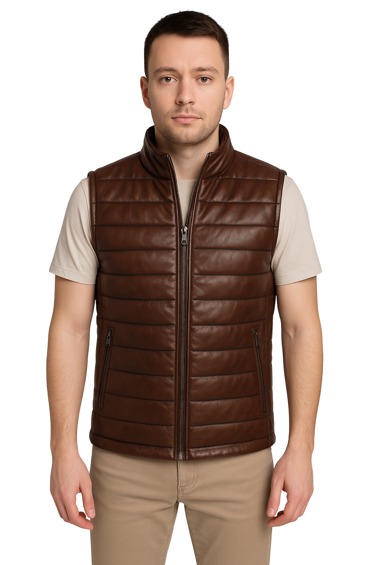 Ramos Hakiki Deri Erkek Taba/Kahve Şişme Yelek