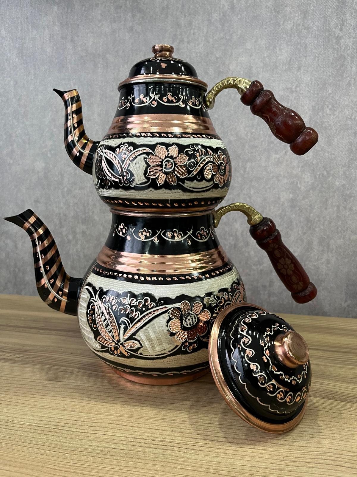 Bakır Erzincan İşlemeli Çaydanlık Takımı Büyük Boy