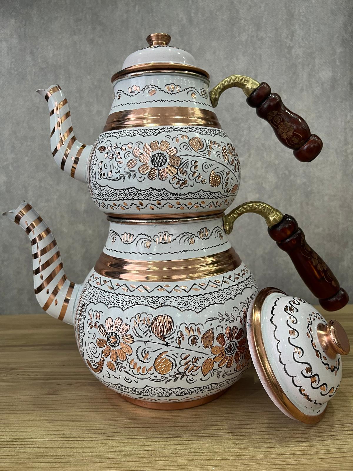 Bakır Çaydanlık Takımı Erzincan İşlemeli Büyük Boy