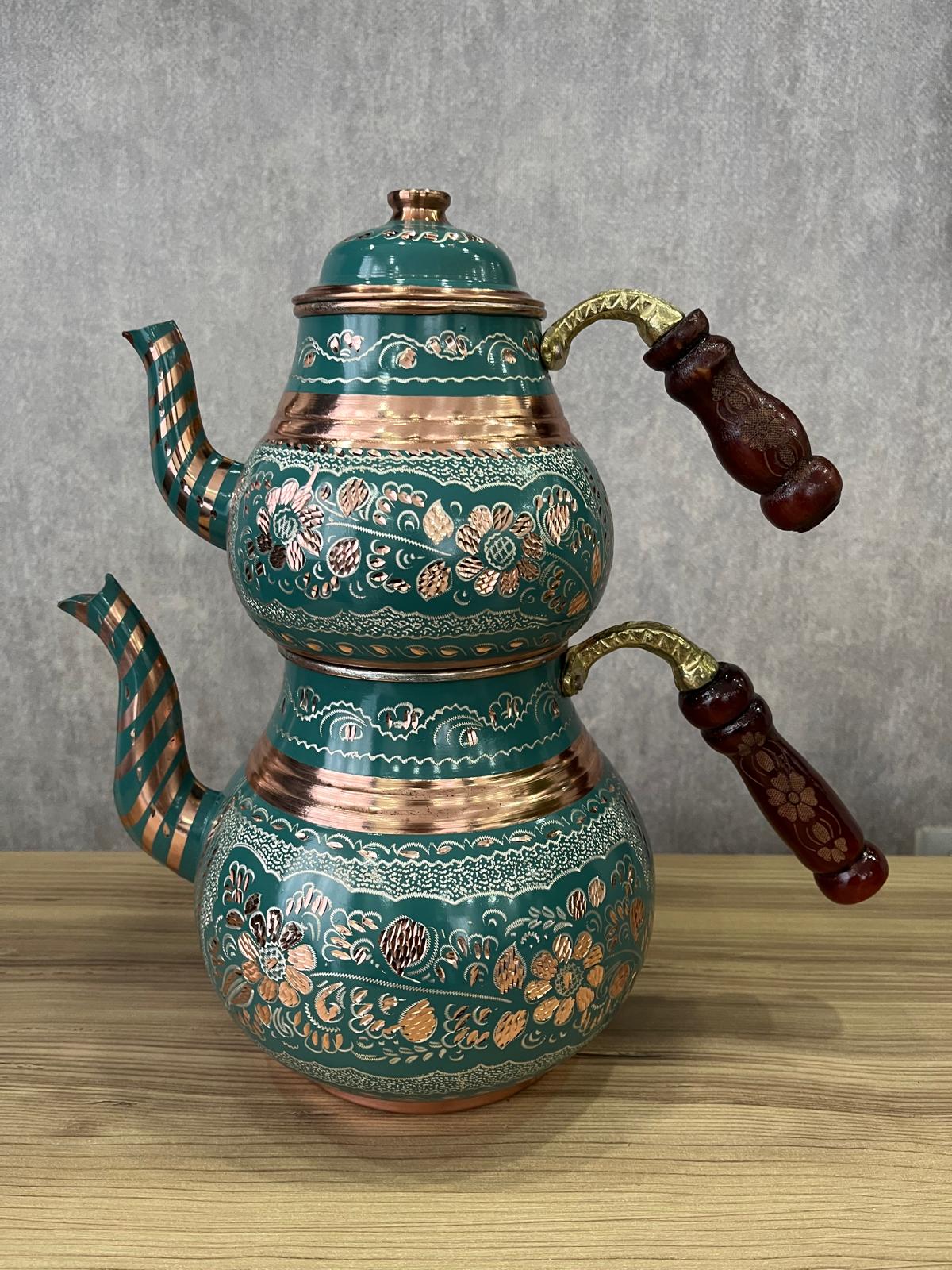 Bakır Çaydanlık Takımı Erzincan İşlemeli Büyük Boy