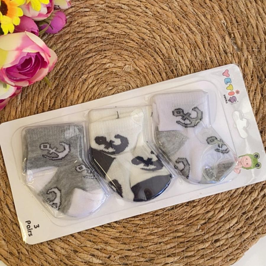 3’lü Panda ve Çapa Temalı Bebek Çorap Seti – Erkek Bebek – 0-6 Ay