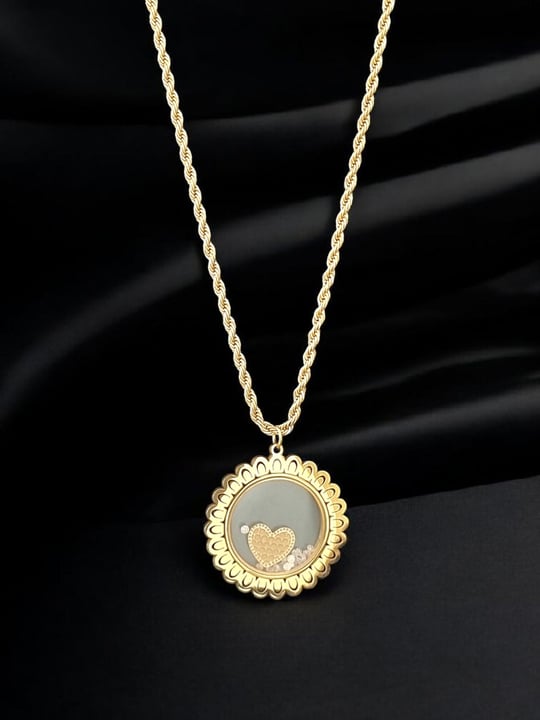 Jade'm Gold Çelik Altın Kaplama Kalpli Fanüslü Kolye