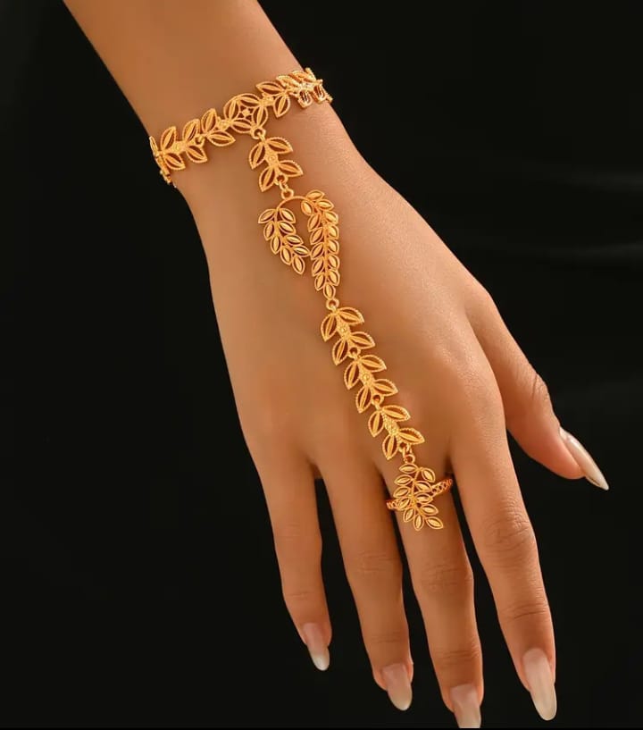 Jade'm Gold İnce Bakır El Zinciri Şahmeran ile İncelikli Buğday ve Yaprak Tasarımı