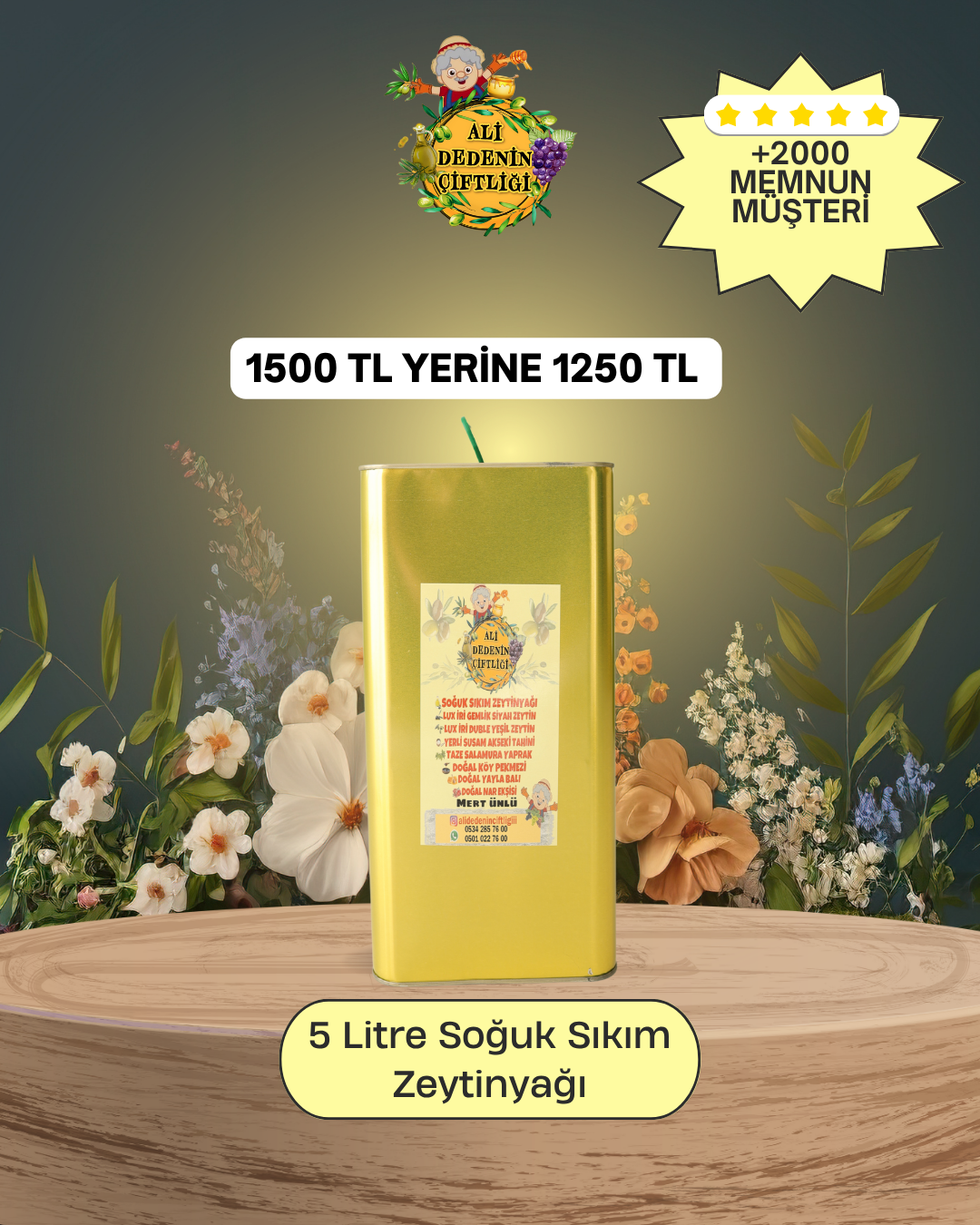 5 Litre OLGUN HASAT Soğuk Sıkım Ayvalık Zeytinyağı | Katkısız ve Doğal | ALİ DEDENİN ÇİFTLİĞİ