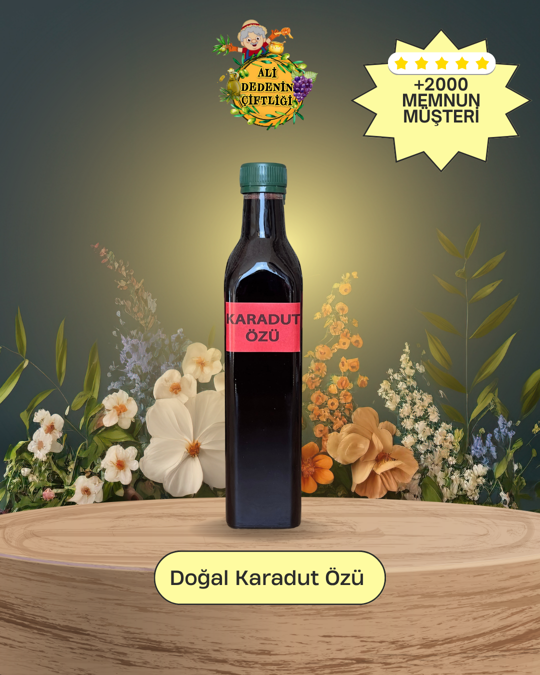 Doğal Karadut Özü 750 ml | Şekersiz, Katkısız, Yoğun Konsantre | Ali Dedenin Çiftliği