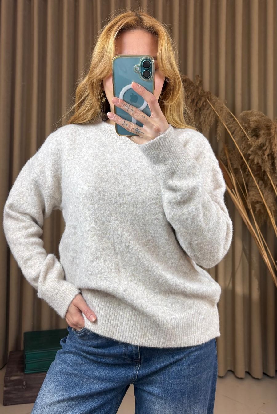 BISIKLET YAKA YUMUSAK DOKULU BASİC TRIKO KAZAK BEJ