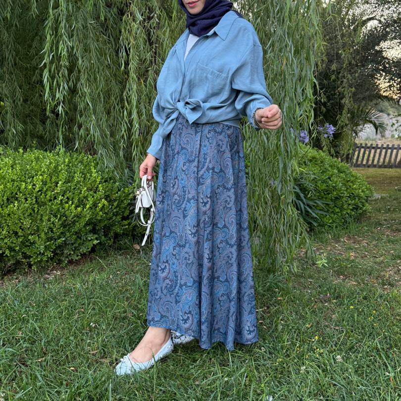 Şal desen etek ( lacivert)