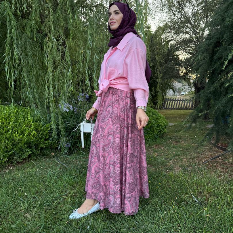 Şal desen etek (pembe)