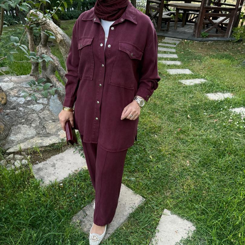 Tensel kot takım (bordo)