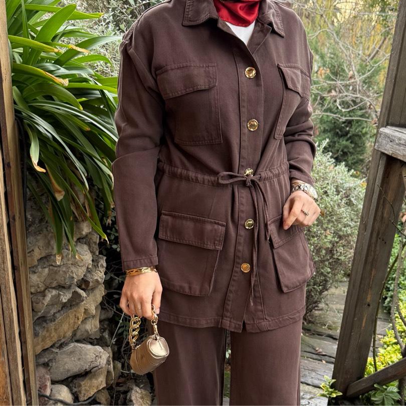 Tensel kot ceket /kahverengi