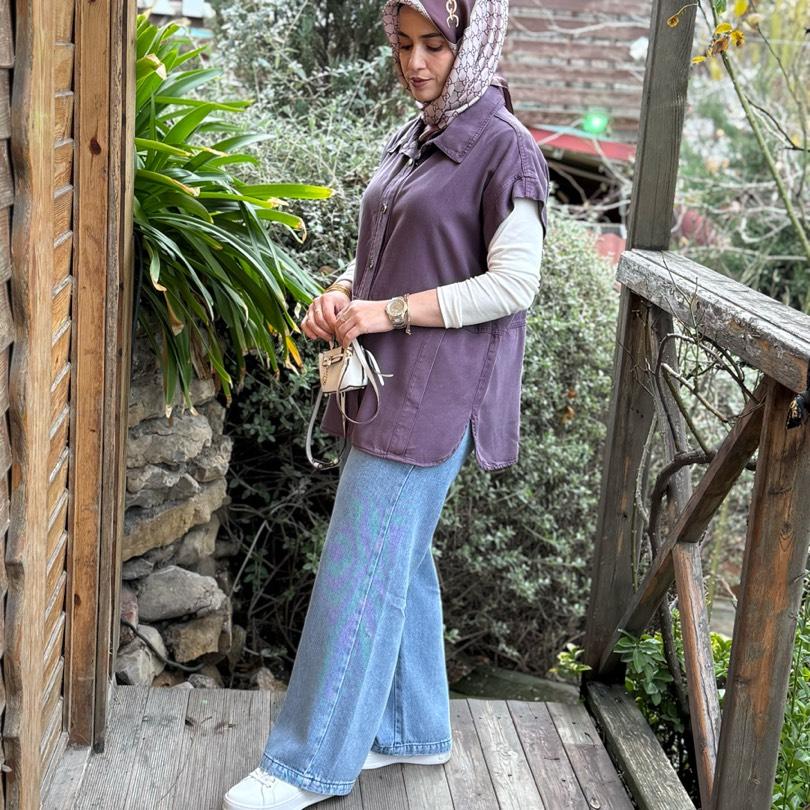 Tensel kot yelek/mor