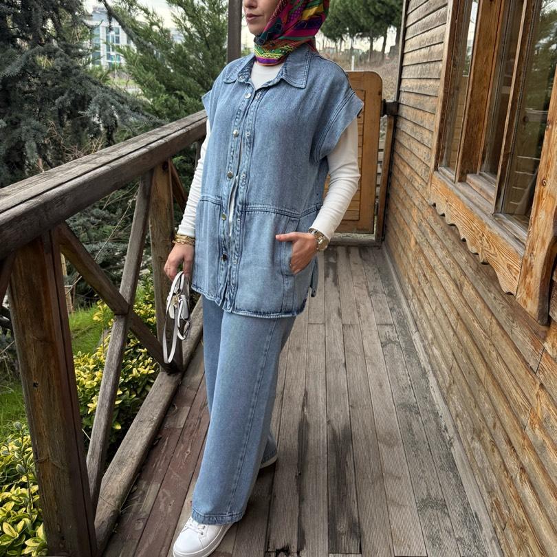 Tensel kot yelek/mavi